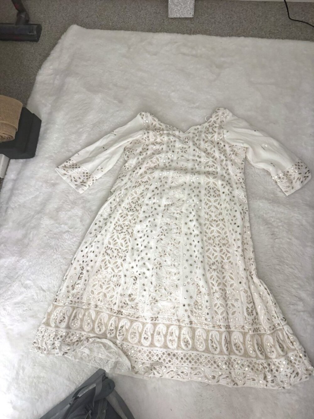 NWOT Ivory Chikankari Mirror Work Anarkali Dress
